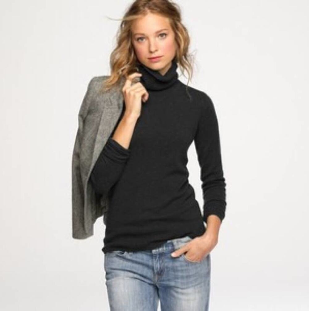 J. Crew Classic Wool Cashmere Turtleneck Sweater Black E6301 Size XS